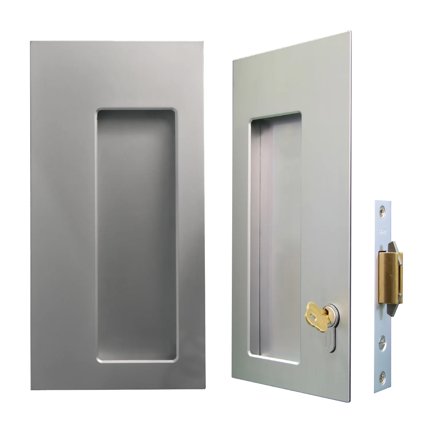 Halliday & Baillie Large Rectangle Flush Pull with Keyhole/Plain Mortice Lock 55mm Satin Chrome