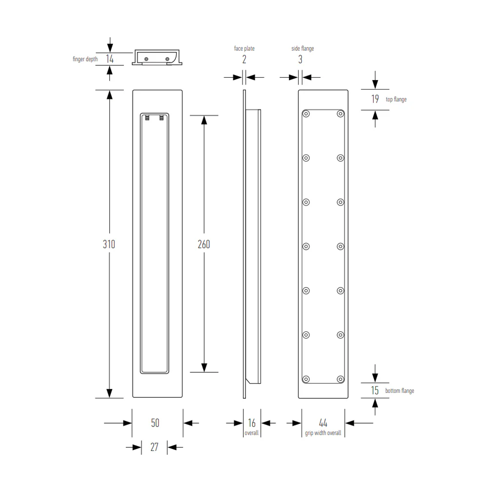 Halliday & Baillie Offset Flush Pull - Available in Various Finishes - Image 2