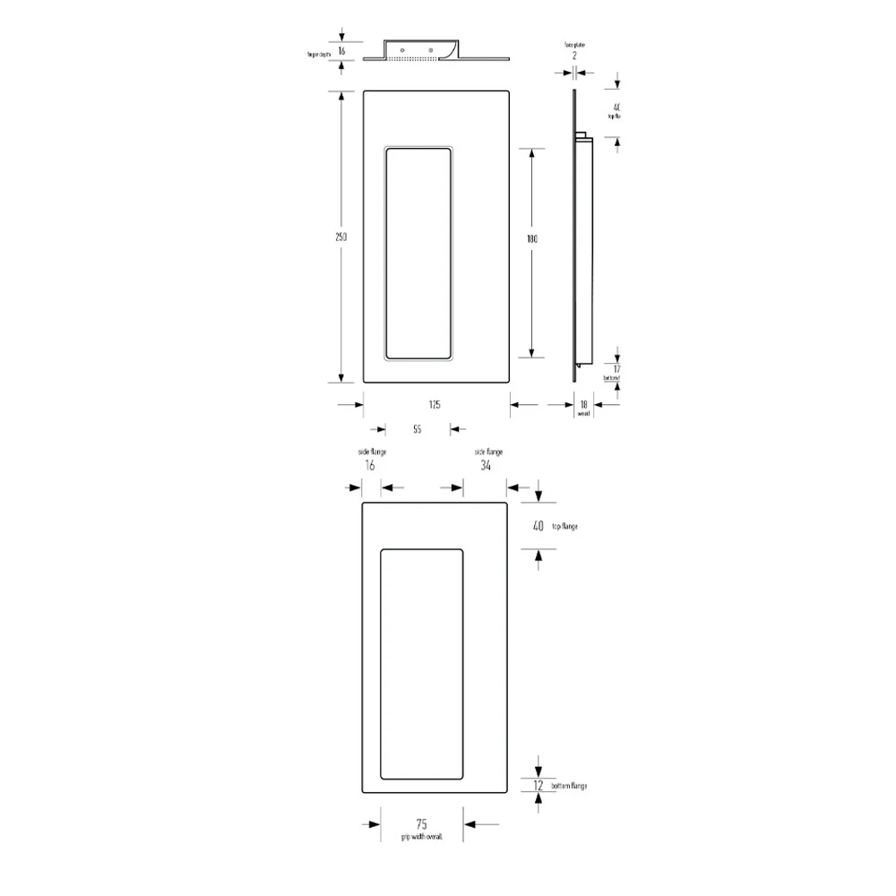 Halliday & Baillie Rectangular Plain Offset Flush Pull 250mm - Available in Various Finishes - Image 2
