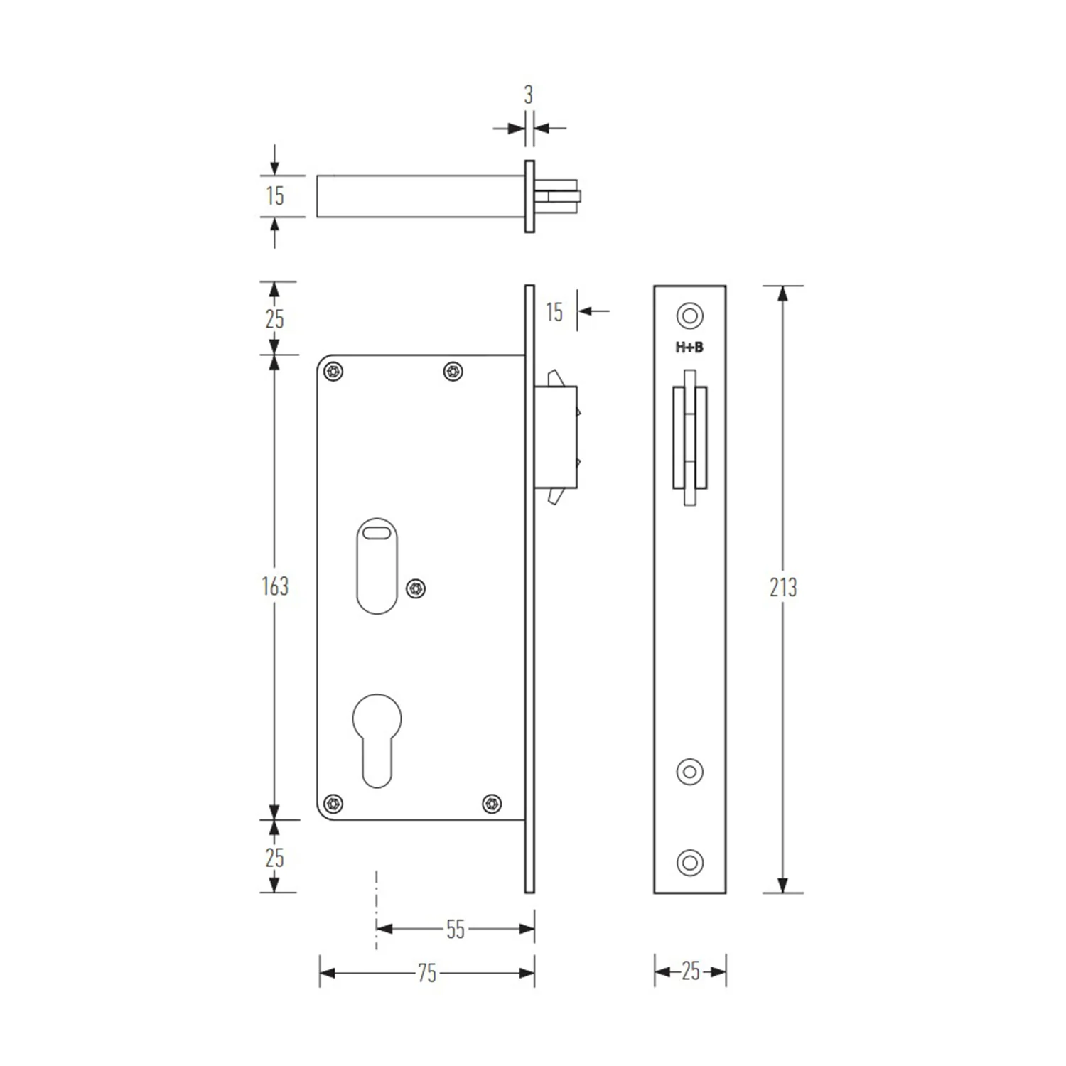 Halliday & Baillie Sliding Door Lock Set with Keyhole Snib/Plain 55mm Satin Chrome HB632-SC - Image 3