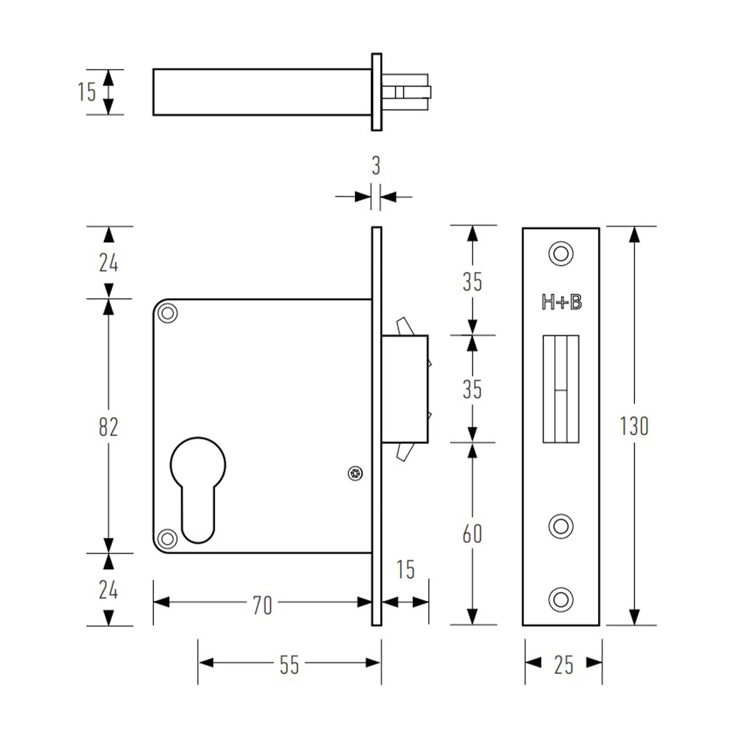 Halliday & Baillie Sliding Door Mortice Lock HB2020 - Available in Various Finishes - Image 3