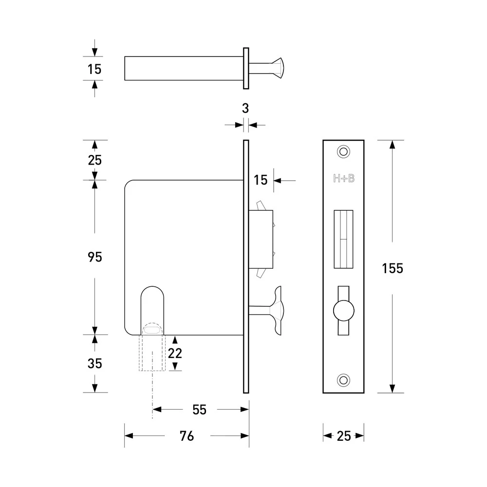 Halliday & Baillie Sliding Door Privacy Set 55mm HB690 - Available in Various Finishes - Image 2