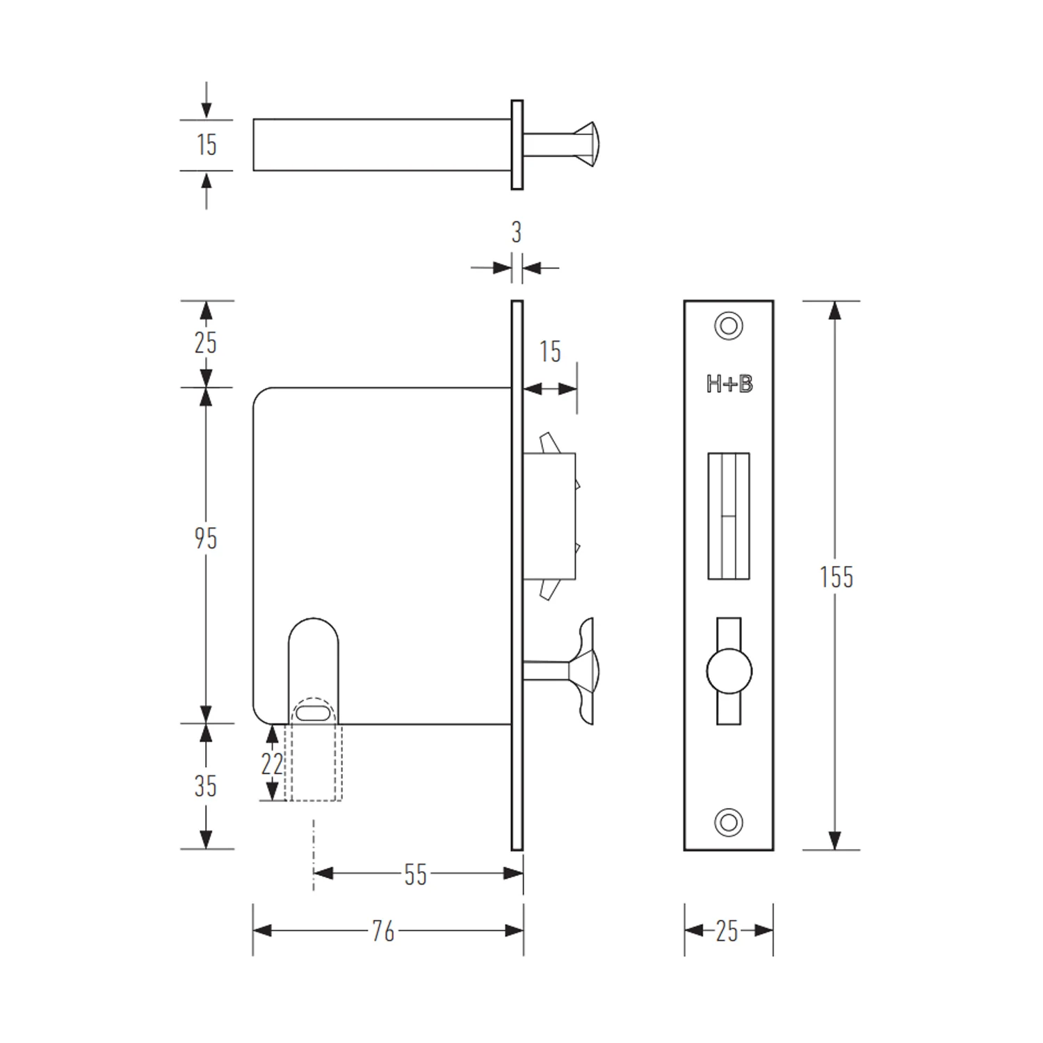 Halliday & Baillie Sliding Door Privacy Set Flush Pull Snib/Nothing 250mm Satin Chrome HB1653-SC - Image 3