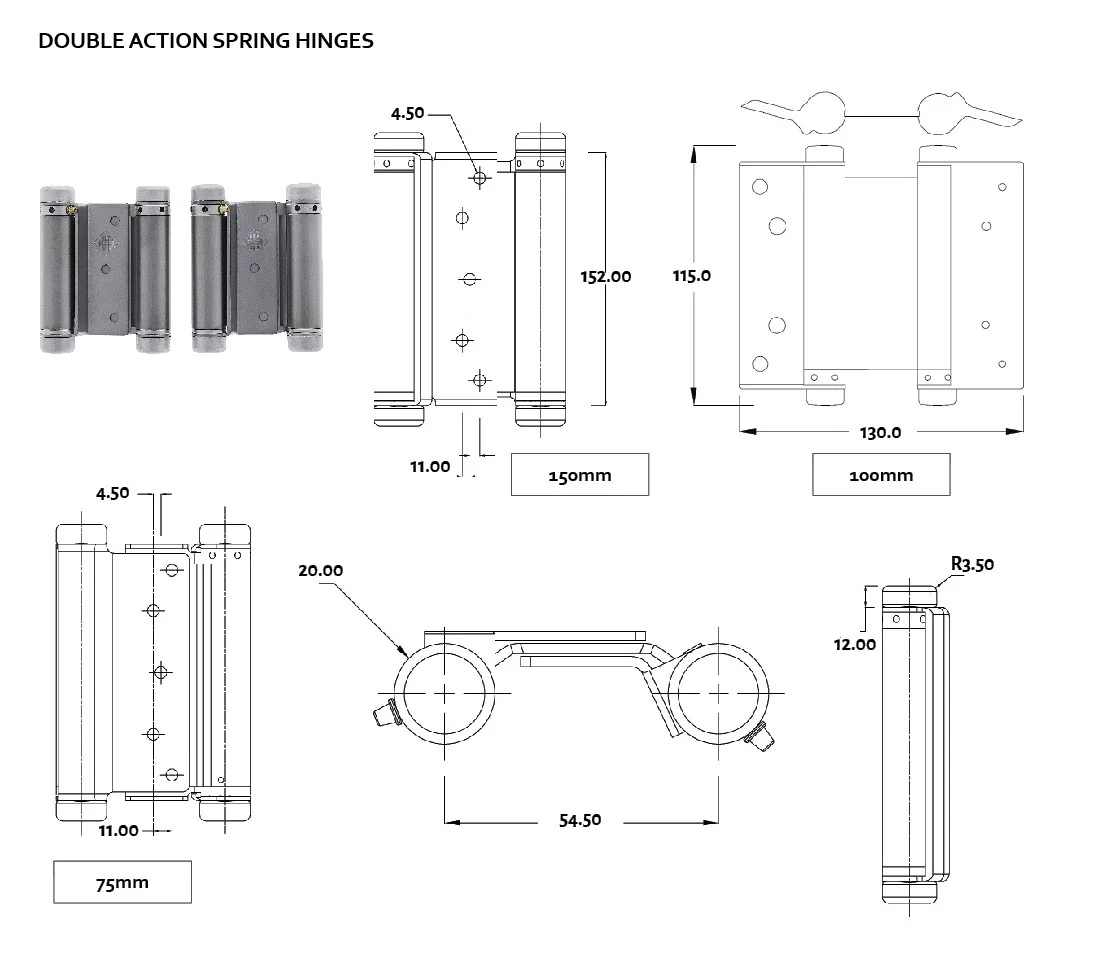 HFH Door Hinge Double Action Spring 75mm Polished Chrome 4150-753 *Pair* - Image 4