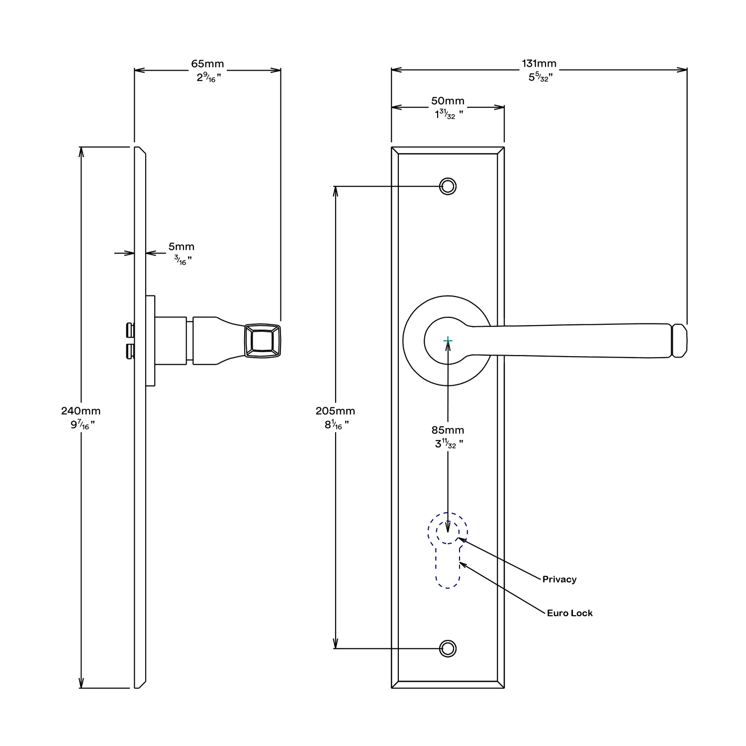 Iver Annecy Door Lever Handle on Chamfered Backplate Entrance Kit Key/Thumb - Image 2
