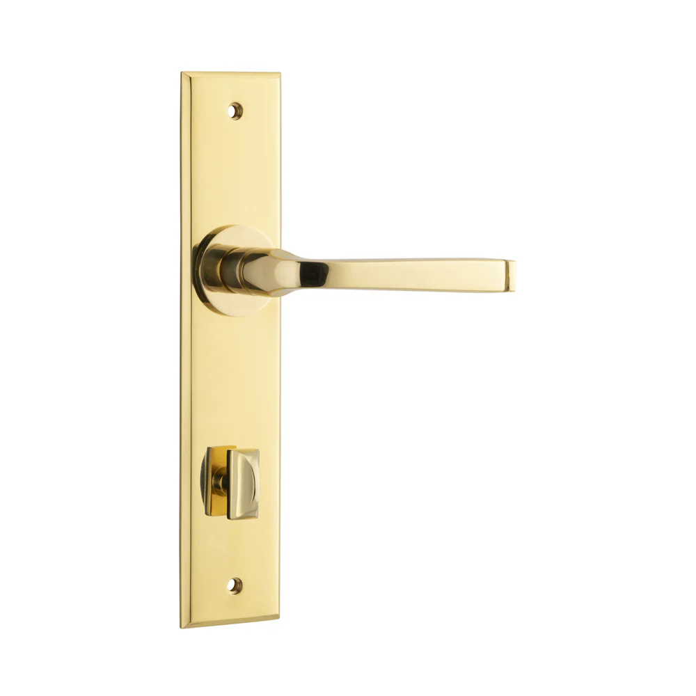 Iver Annecy Door Lever Handle on Chamfered Backplate Polished Brass - Image 4