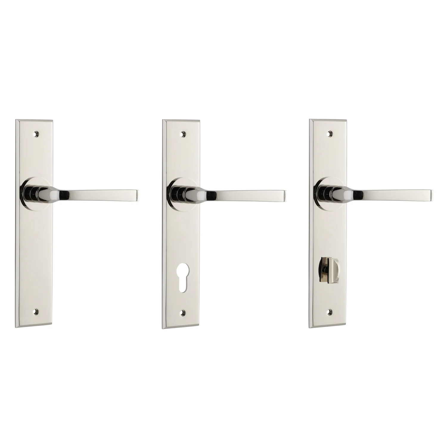 Iver Annecy Door Lever Handle on Chamfered Backplate Polished Nickel