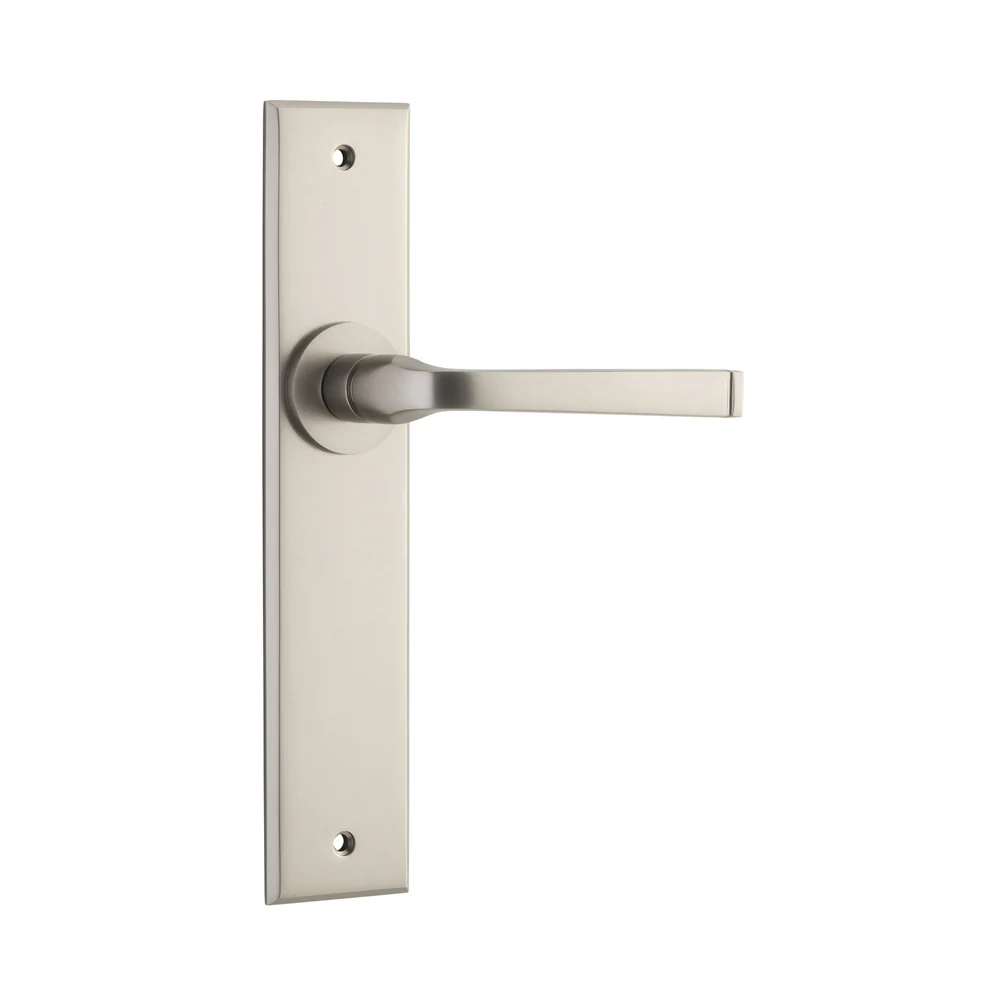 Iver Annecy Door Lever Handle on Chamfered Backplate Satin Nickel - Image 3