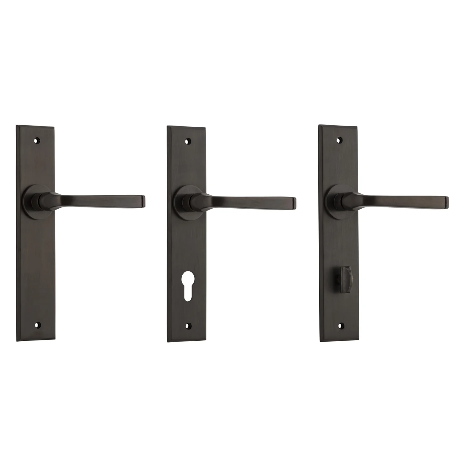 Iver Annecy Door Lever Handle on Chamfered Backplate Signature Brass