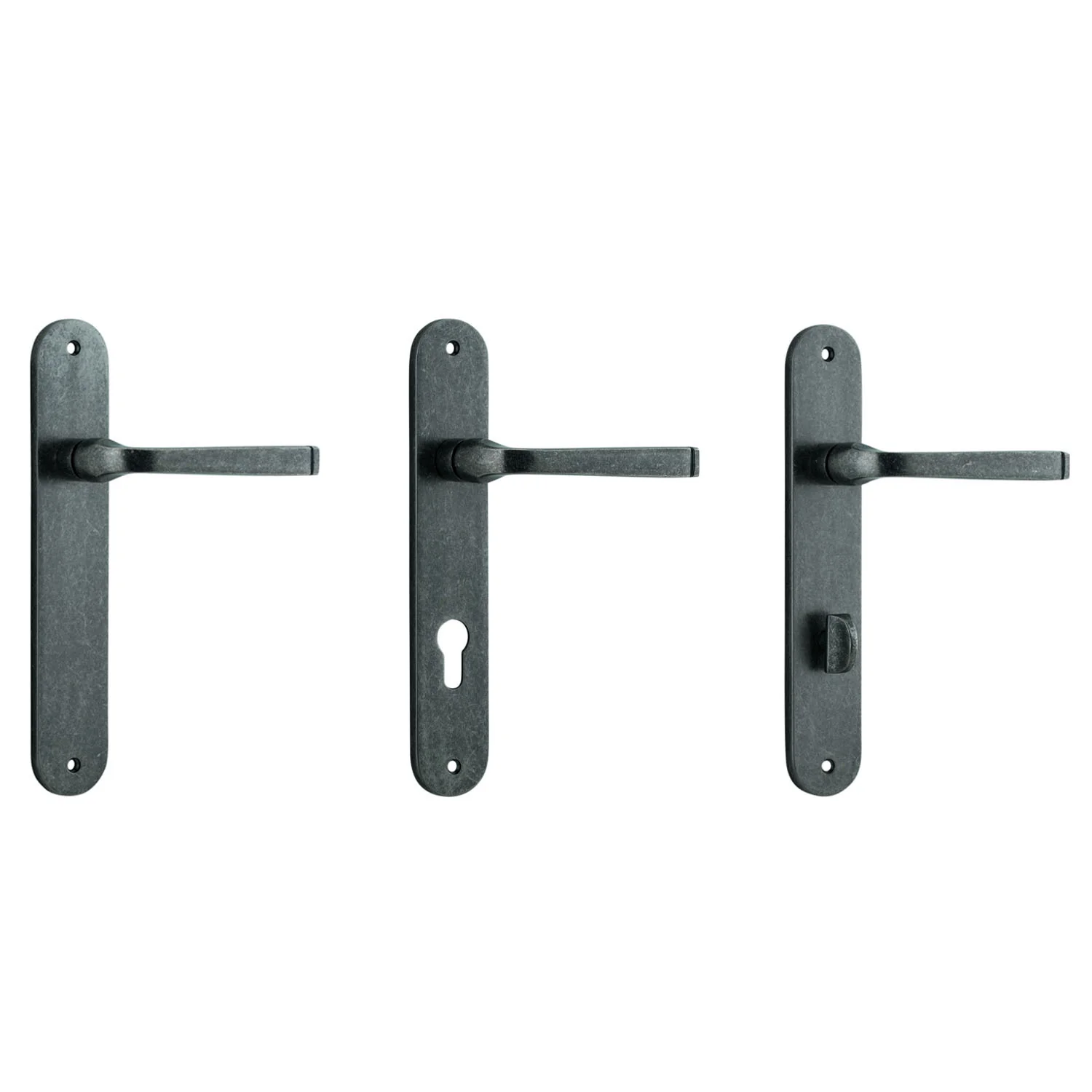Iver Annecy Door Lever Handle on Oval Backplate Distressed Nickel