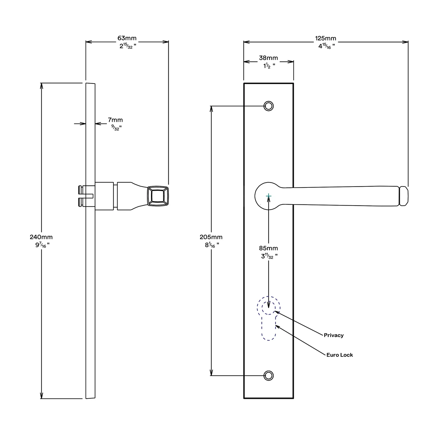 Iver Annecy Door Lever Handle on Rectangular Backplate Entrance Kit Key/Key - Image 3
