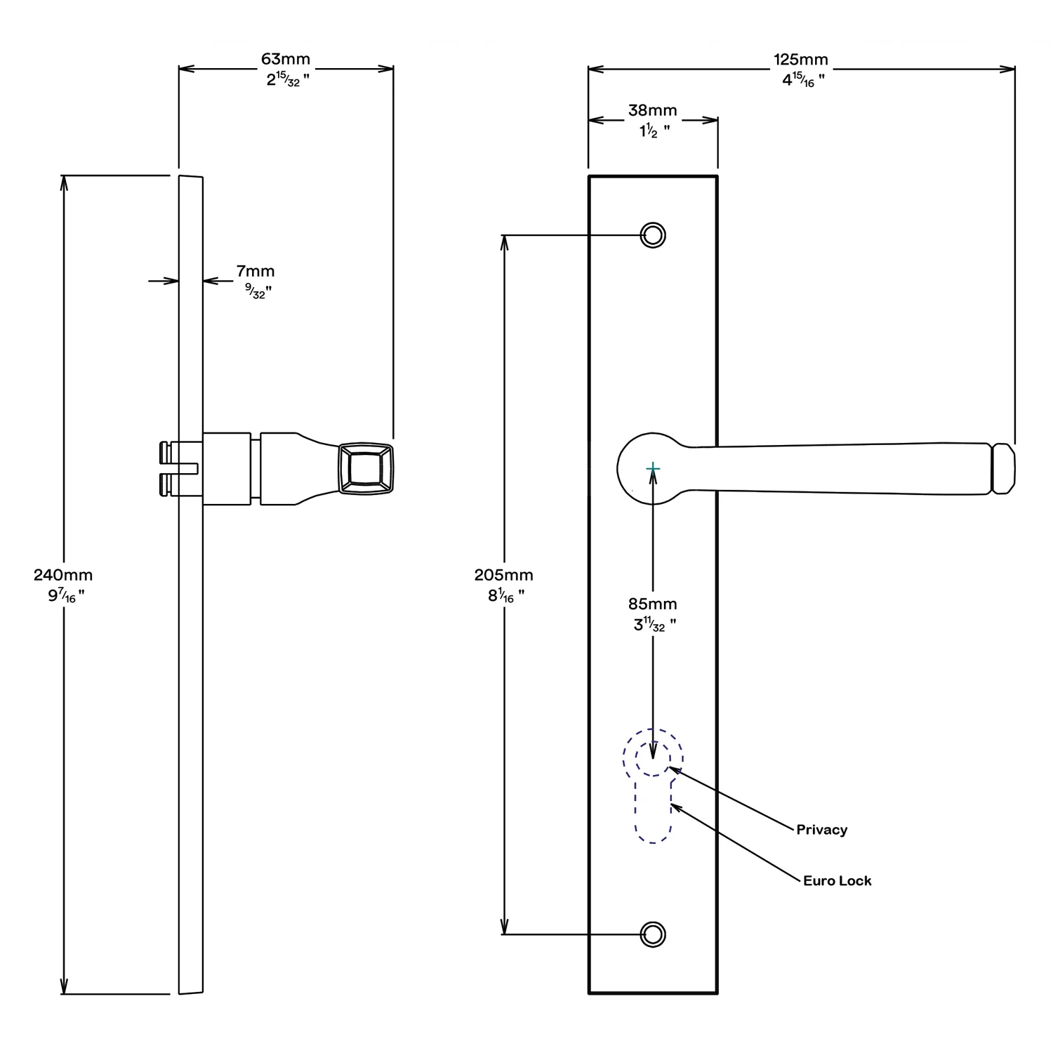 Iver Annecy Door Lever Handle on Rectangular Backplate Entrance Kit Key/Thumb - Image 3
