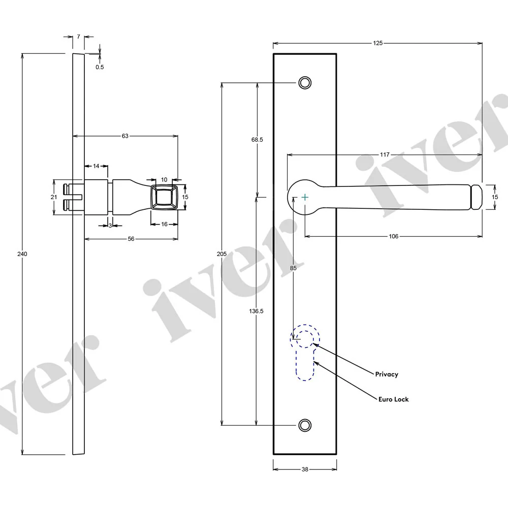 Iver Annecy Door Lever Handle on Rectangular Backplate Satin Nickel - Image 3