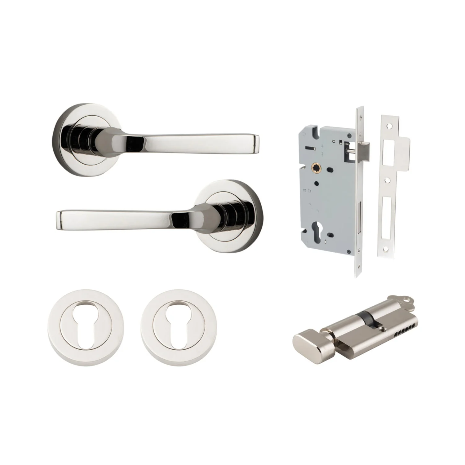 Iver Annecy Door Lever Handle on Round Rose Entrance Kit Key/Thumb - Available in Various Finishes - Image 13