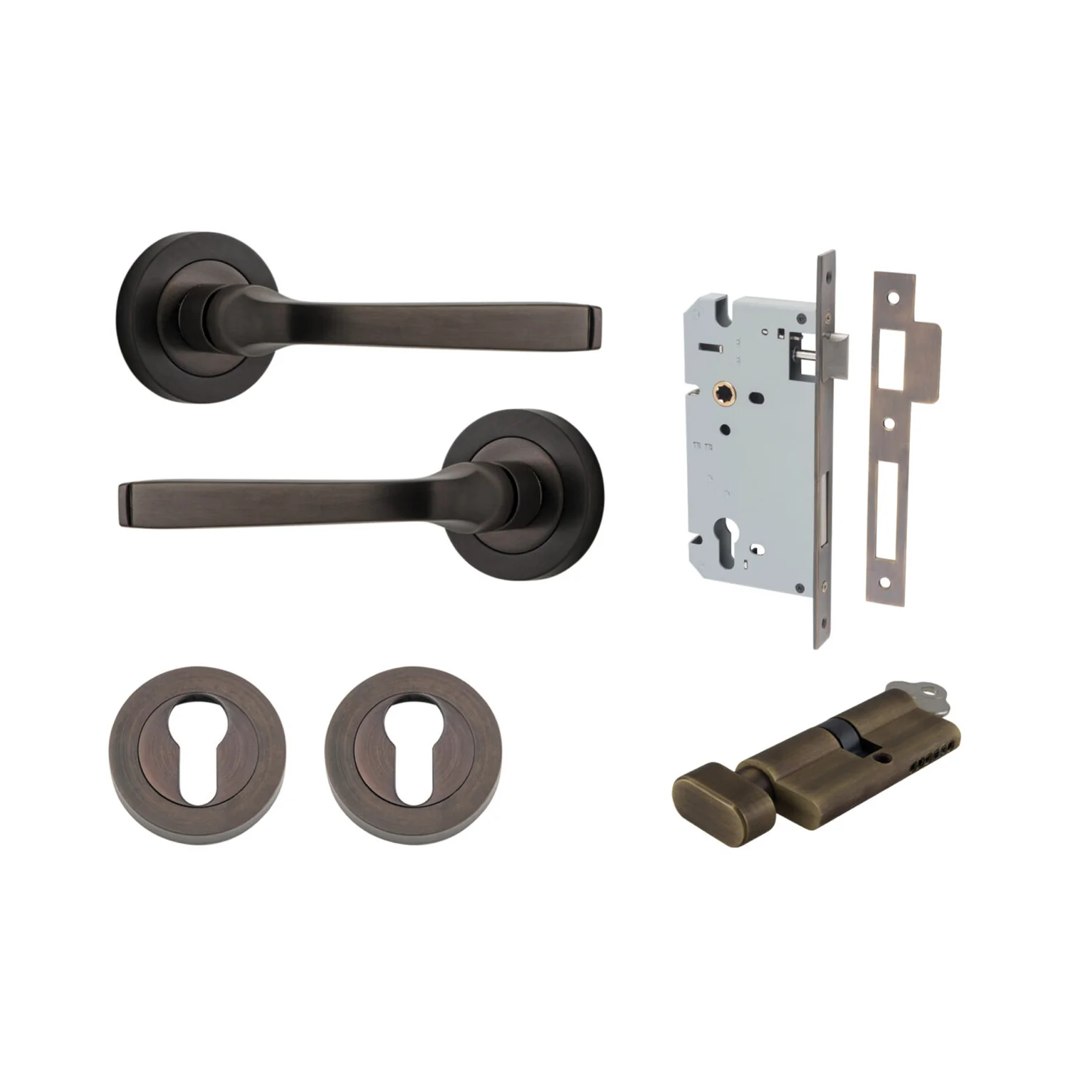 Iver Annecy Door Lever Handle on Round Rose Entrance Kit Key/Thumb - Available in Various Finishes - Image 15