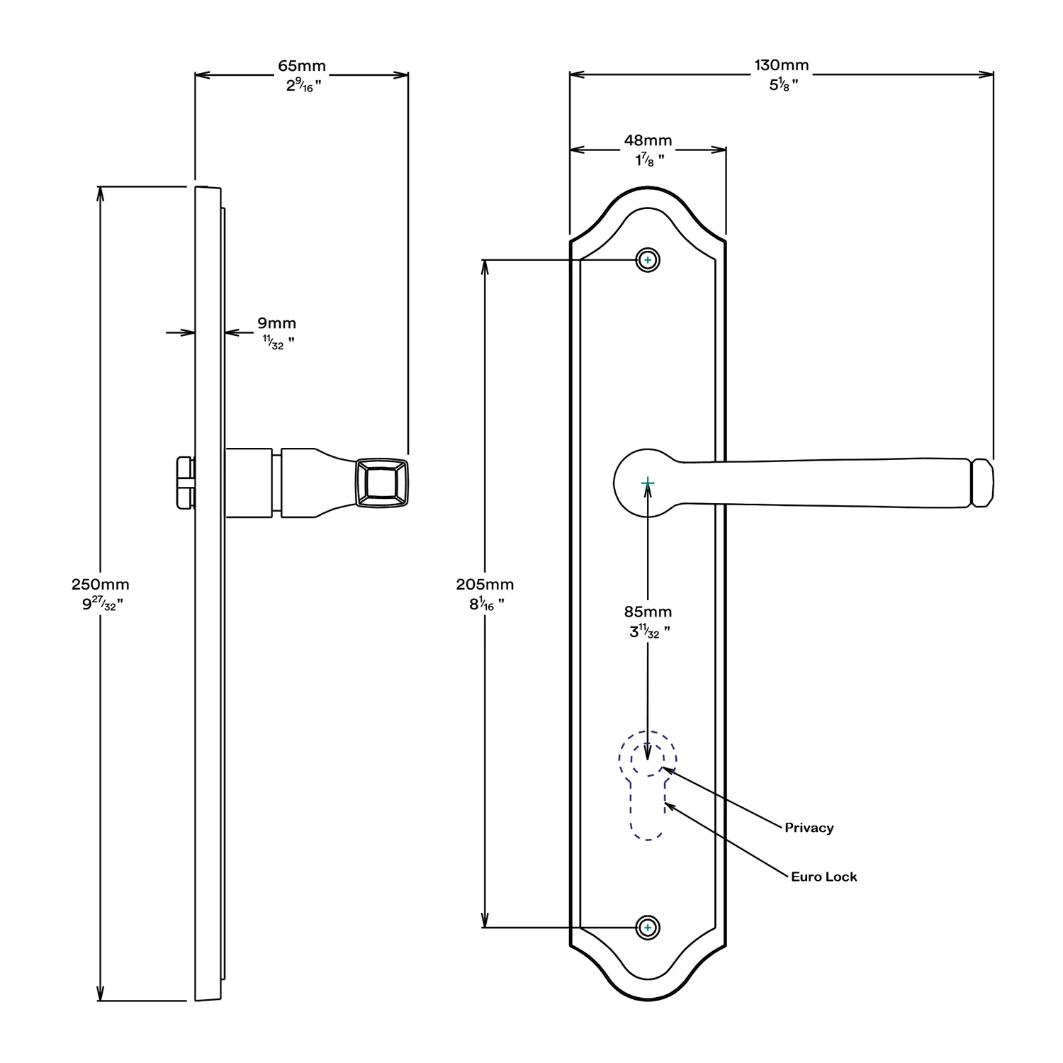 Iver Annecy Door Lever Handle on Shouldered Backplate Entrance Kit Key/Thumb - Image 3