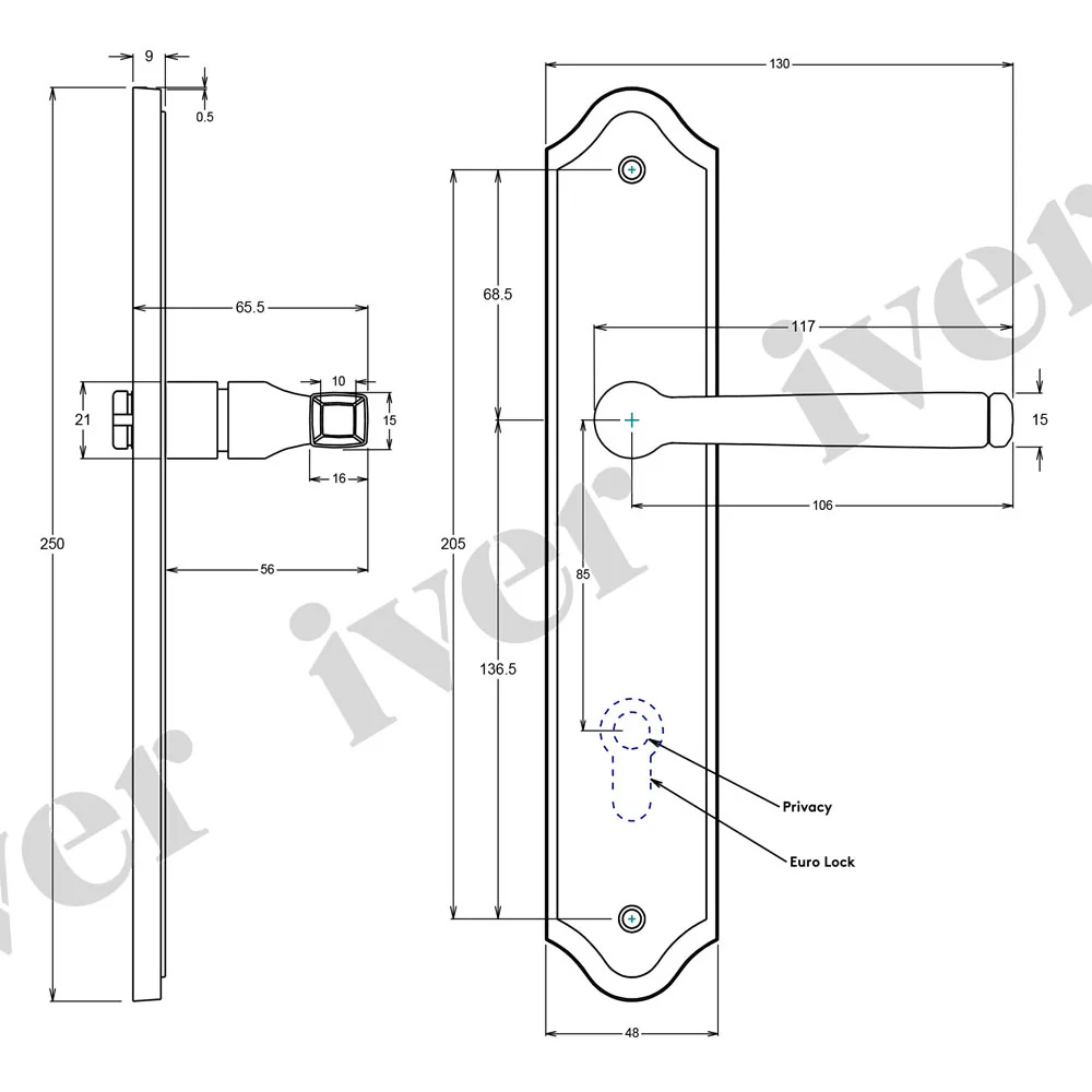 Iver Annecy Door Lever Handle on Shouldered Backplate Satin Nickel - Image 3