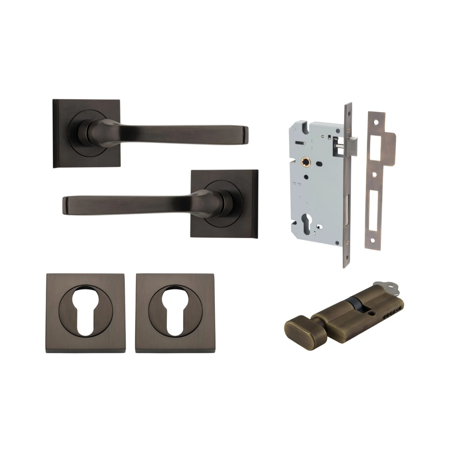 Iver Annecy Door Lever Handle on Square Rose Entrance Kit Key/Thumb - Available in Various Finishes - Image 15