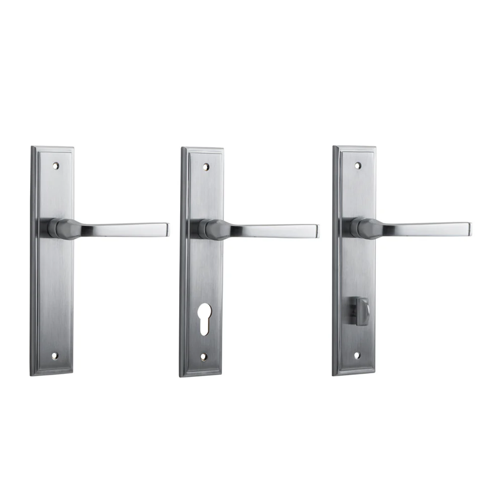 Iver Annecy Door Lever Handle on Stepped Backplate Brushed Chrome