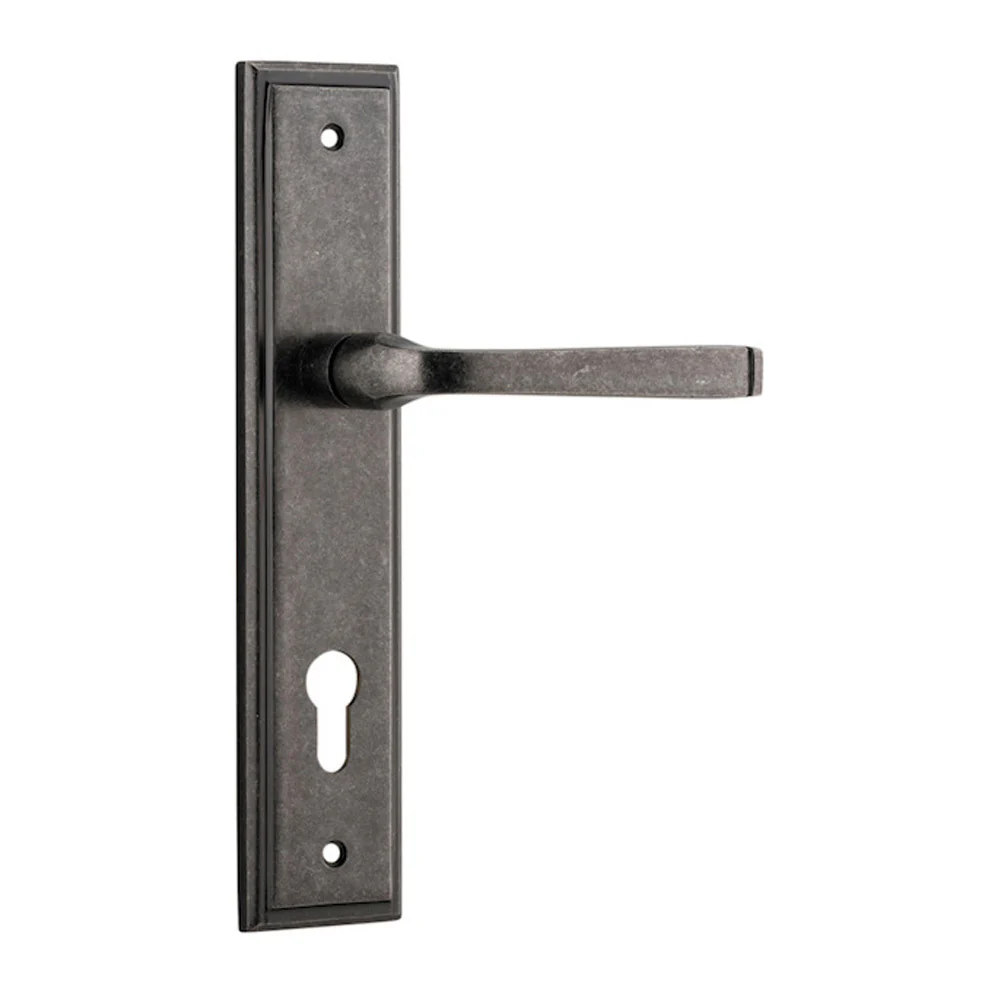 Iver Annecy Door Lever Handle on Stepped Backplate Distressed Nickel - Image 5