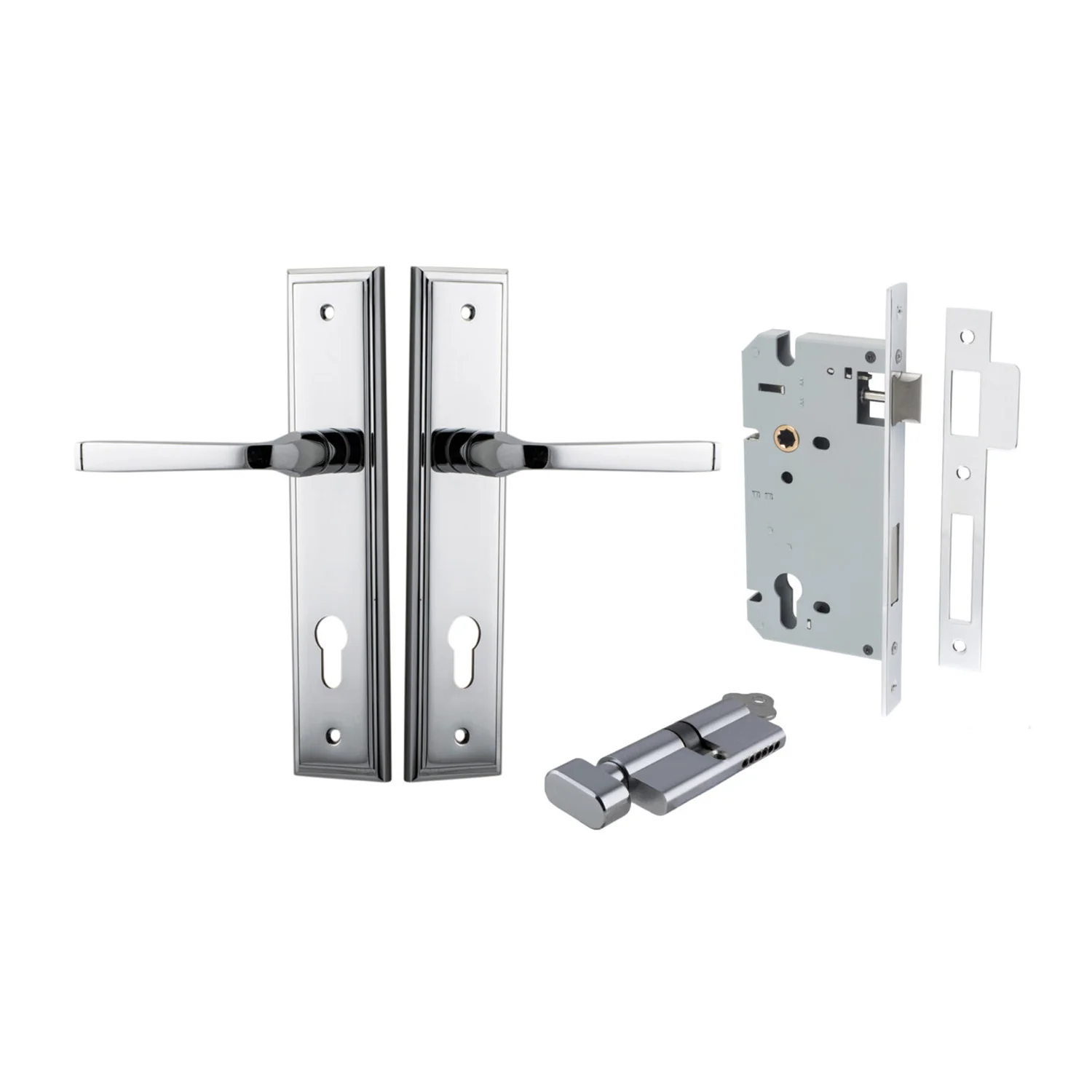 Iver Annecy Door Lever Handle on Stepped Backplate Entrance Kit Key/Thumb - Image 11