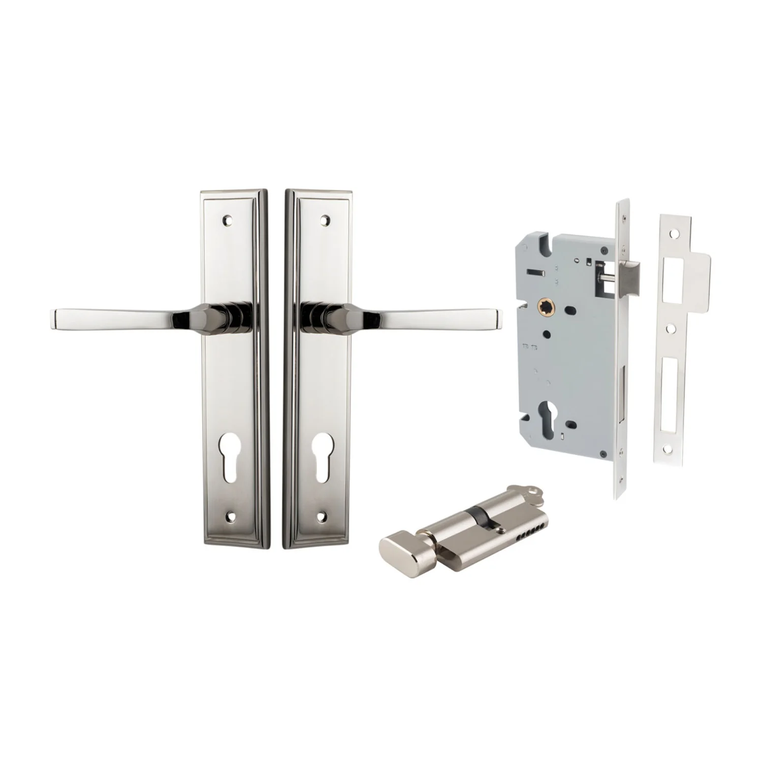 Iver Annecy Door Lever Handle on Stepped Backplate Entrance Kit Key/Thumb - Image 12