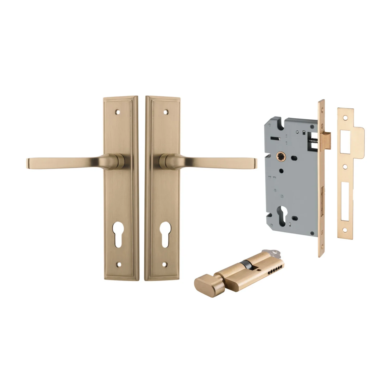 Iver Annecy Door Lever Handle on Stepped Backplate Entrance Kit Key/Thumb - Image 6