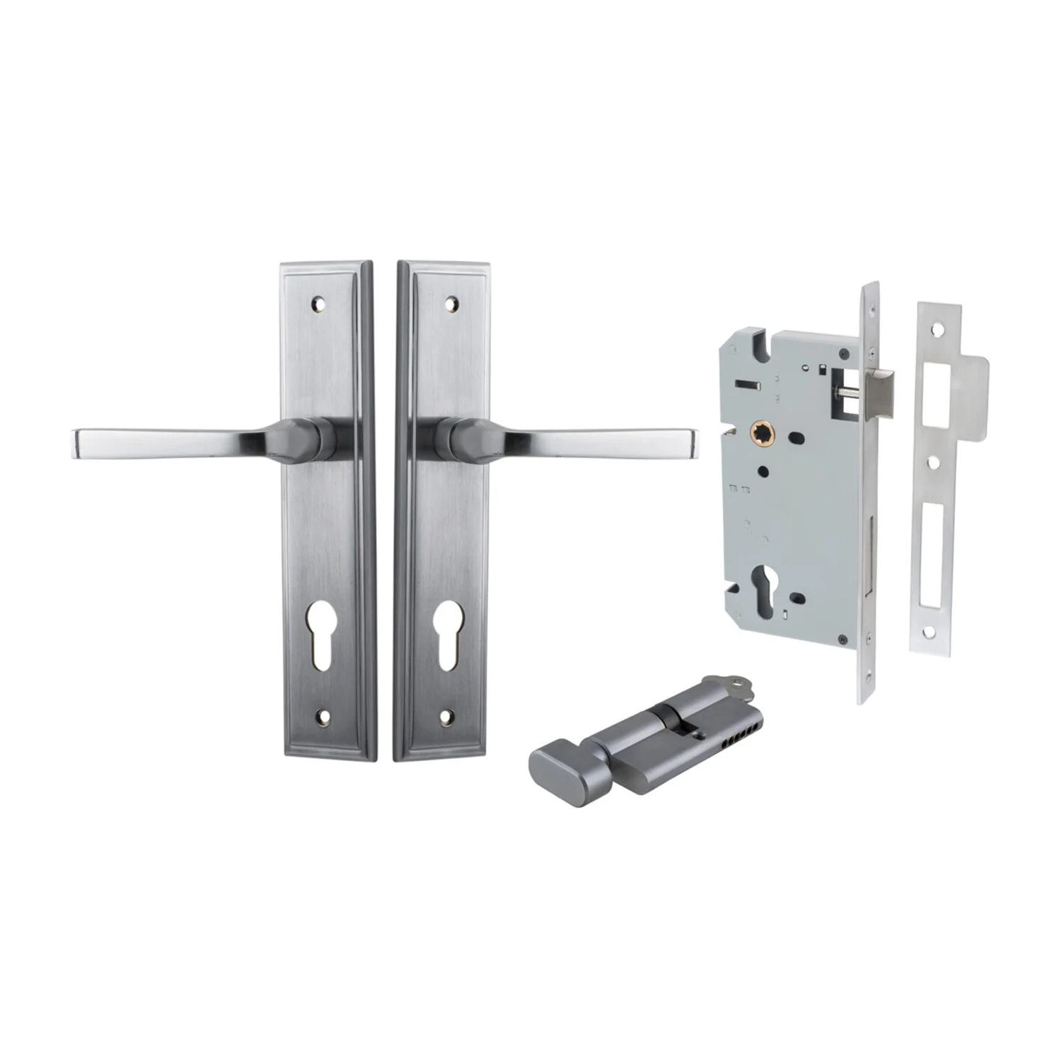 Iver Annecy Door Lever Handle on Stepped Backplate Entrance Kit Key/Thumb - Image 7