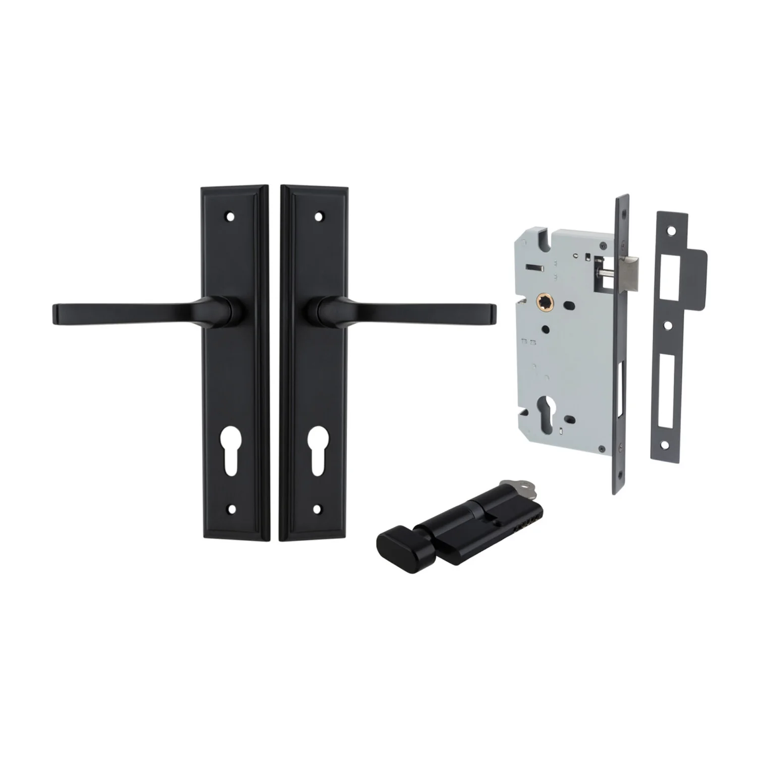 Iver Annecy Door Lever Handle on Stepped Backplate Entrance Kit Key/Thumb - Image 9