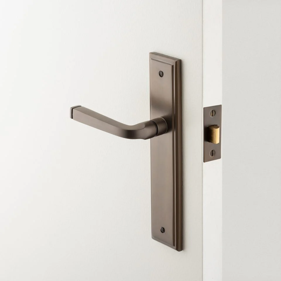 Iver Annecy Door Lever Handle on Stepped Backplate Satin Nickel - Image 2