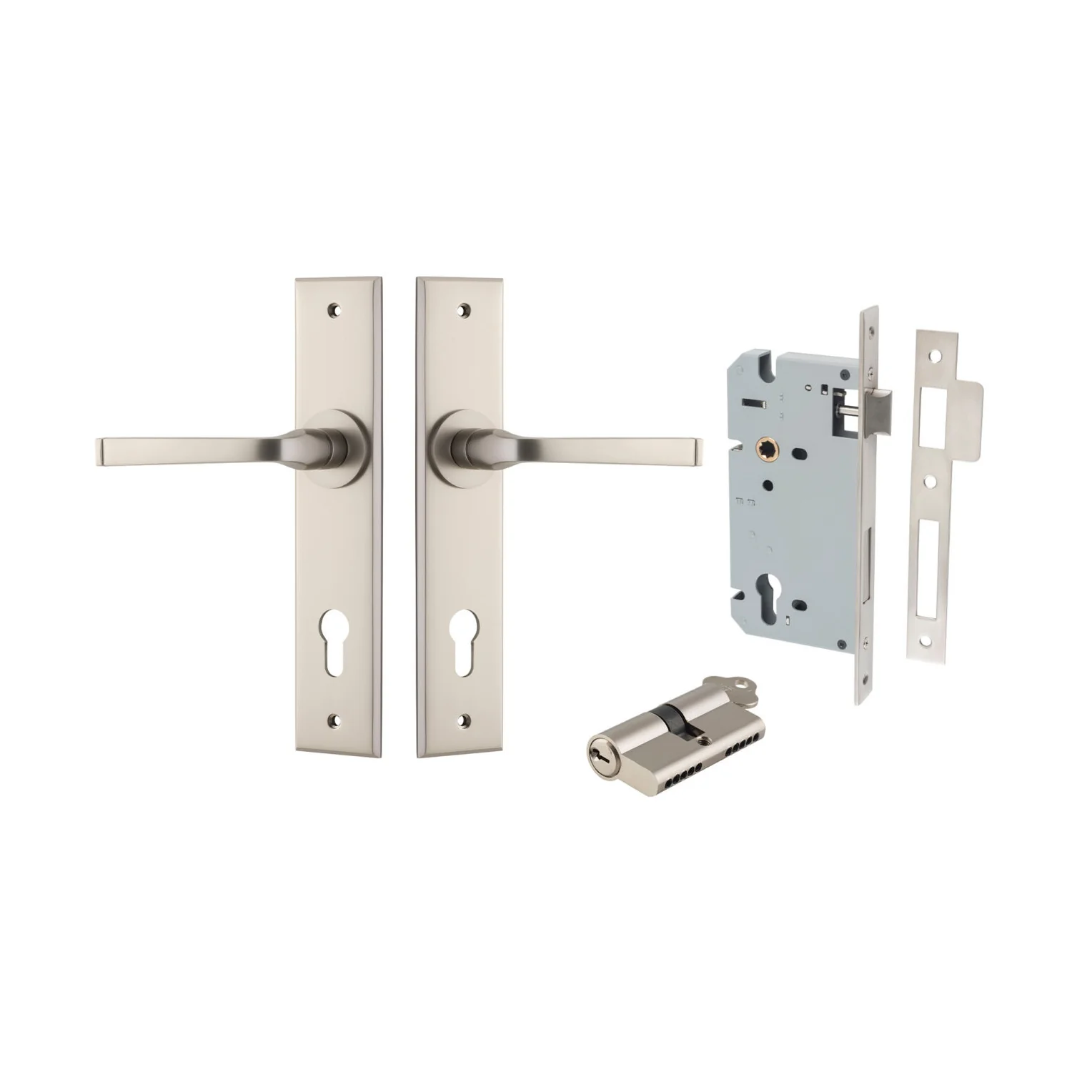 Iver Annecy Door Lever Handle on Chamfered Backplate Entrance Kit Key/Key - Image 12