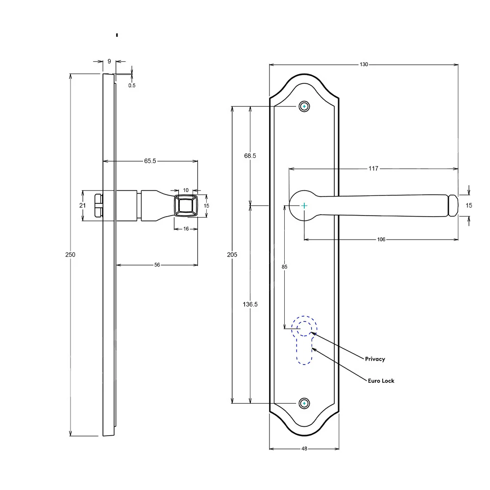 Iver Annecy Door Lever on Shouldered Backplate Privacy Kit with Turn - Available in Various Finishes - Image 2