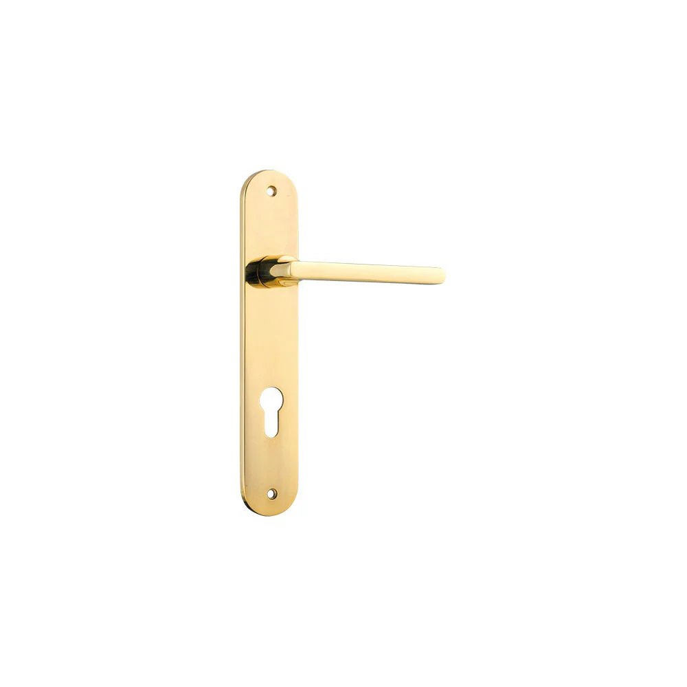 Iver Baltimore Door Lever Handle on Oval Backplate Polished Brass - Image 3