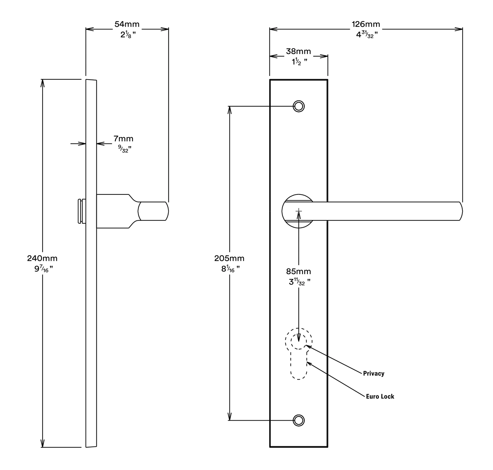 Iver Baltimore Door Lever on Rectangular Backplate Entrance Kit Key/Thumb - Image 3