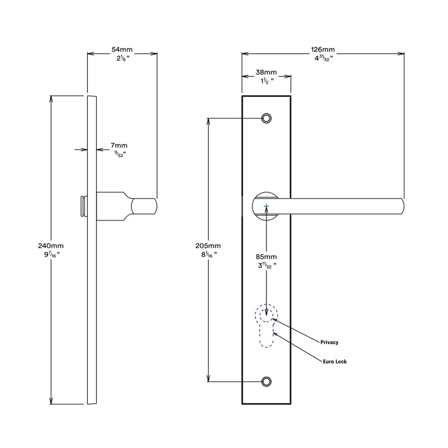 Iver Baltimore Door Lever on Rectangular Backplate Privacy Kit with Turn - Image 2