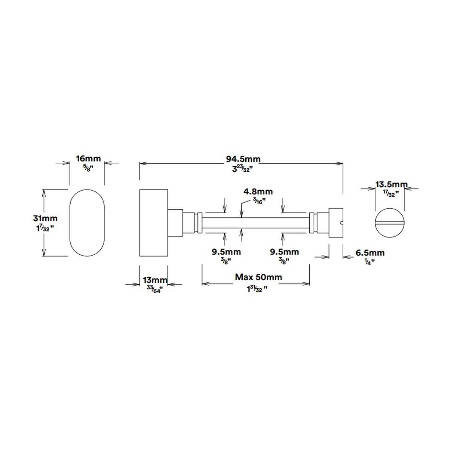 Iver Baltimore Door Lever on Rectangular Backplate Privacy Kit with Turn - Image 3