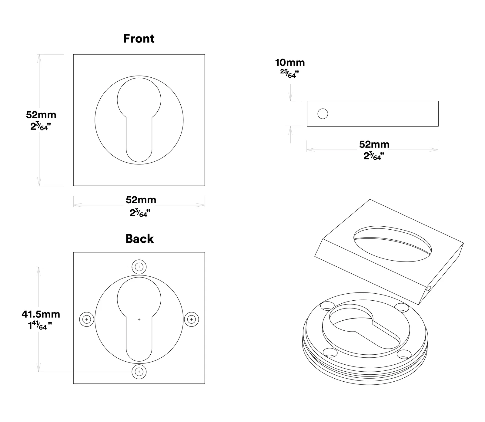 Iver Baltimore Door Lever on Square Rose Pair Entrance Kit Key/Thumb - Available in Various Finishes - Image 5