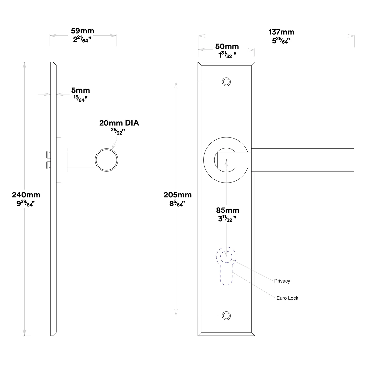 Iver Berlin Door Lever Handle on Chamfered Backplate Passage Kit - Available in Various Finishes - Image 3