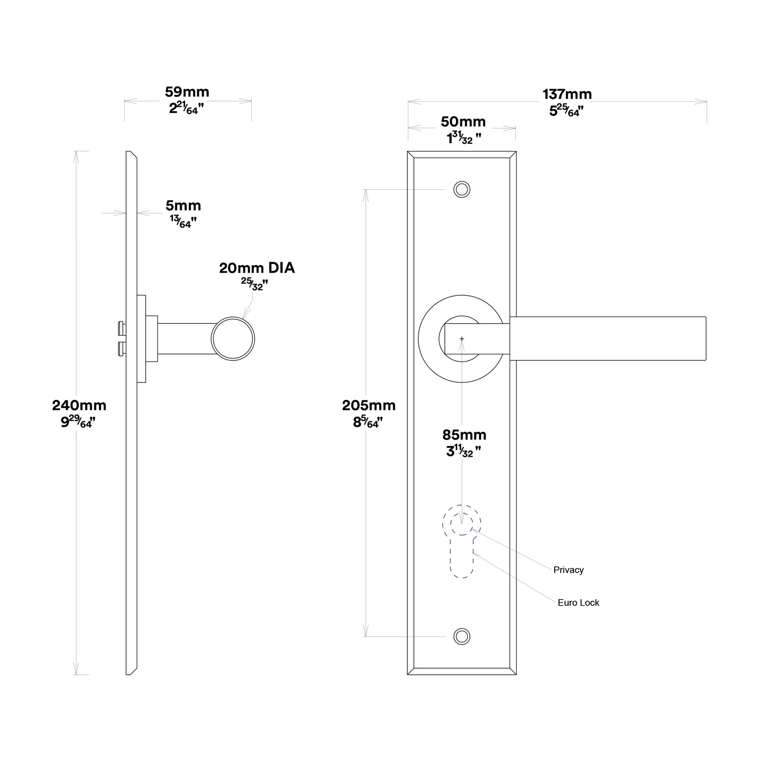 Iver Berlin Door Lever Handle on Chamfered Backplate Privacy Kit - Available in Various Finishes - Image 3
