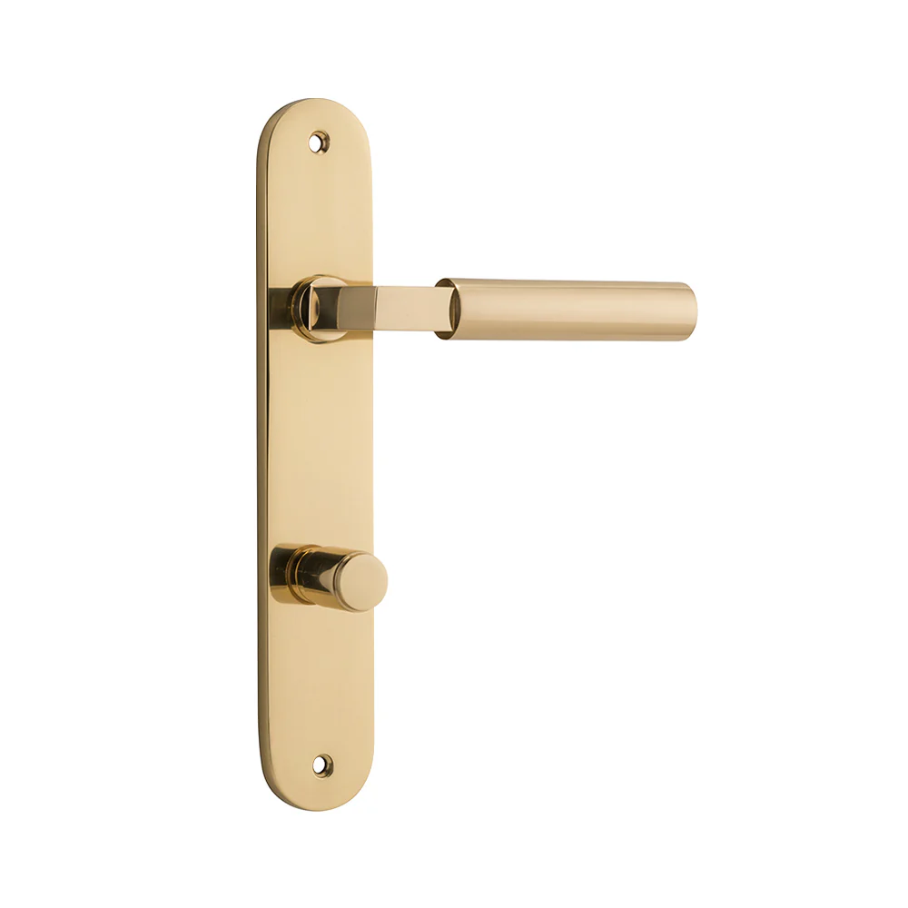 Iver Berlin Door Lever Handle on Oval Backplate Polished Brass - Image 6