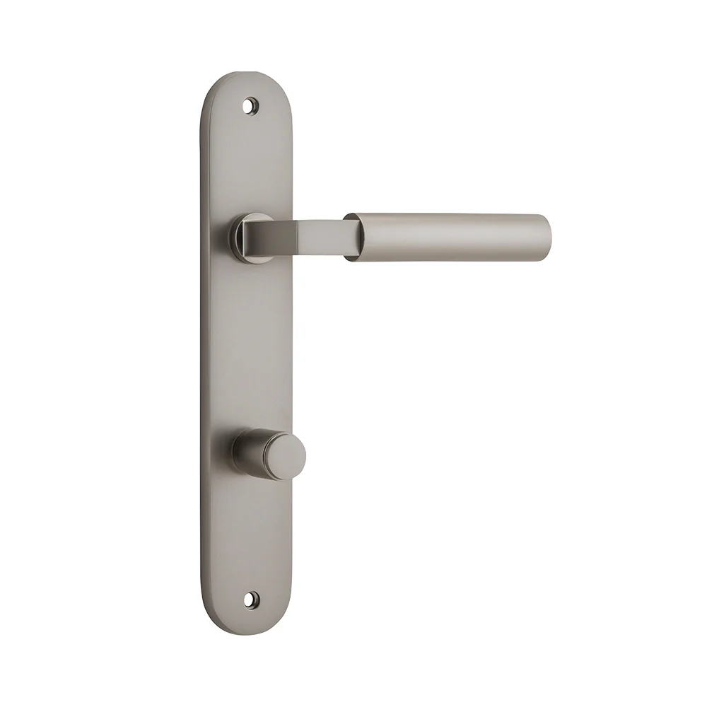 Iver Berlin Door Lever Handle on Oval Backplate Satin Nickel - Image 6