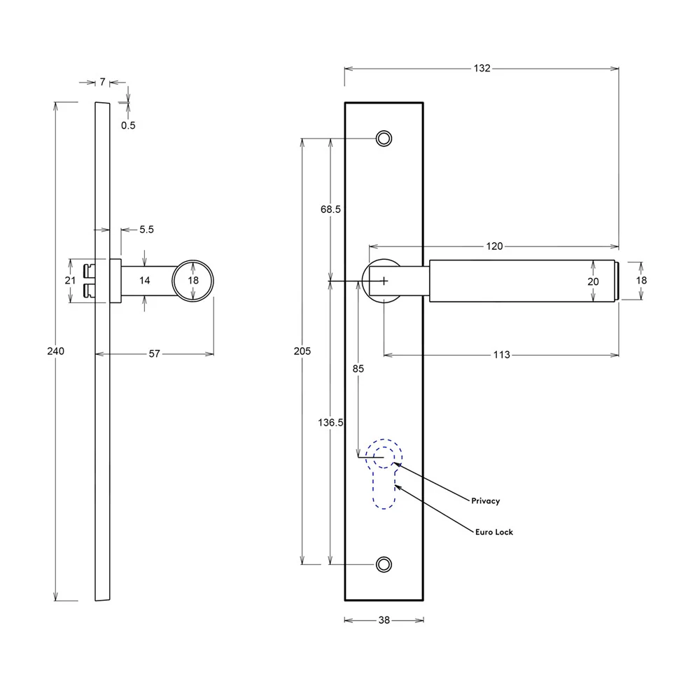 Iver Berlin Door Lever Handle on Rectangular Backplate Brushed Chrome - Image 2