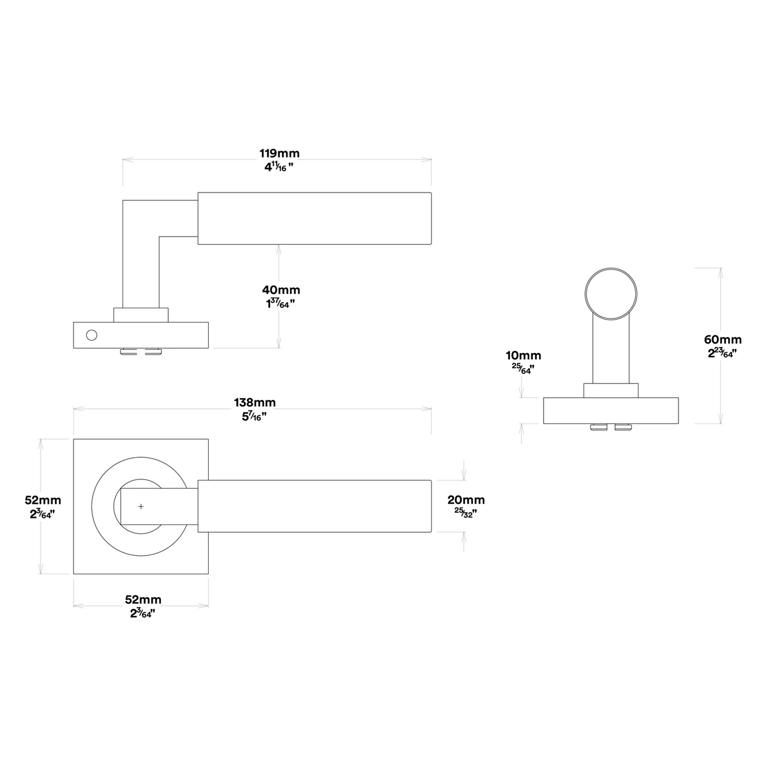 Iver Berlin Door Lever Handle on Square Rose Passage Kit - Available in Various Finishes - Image 2