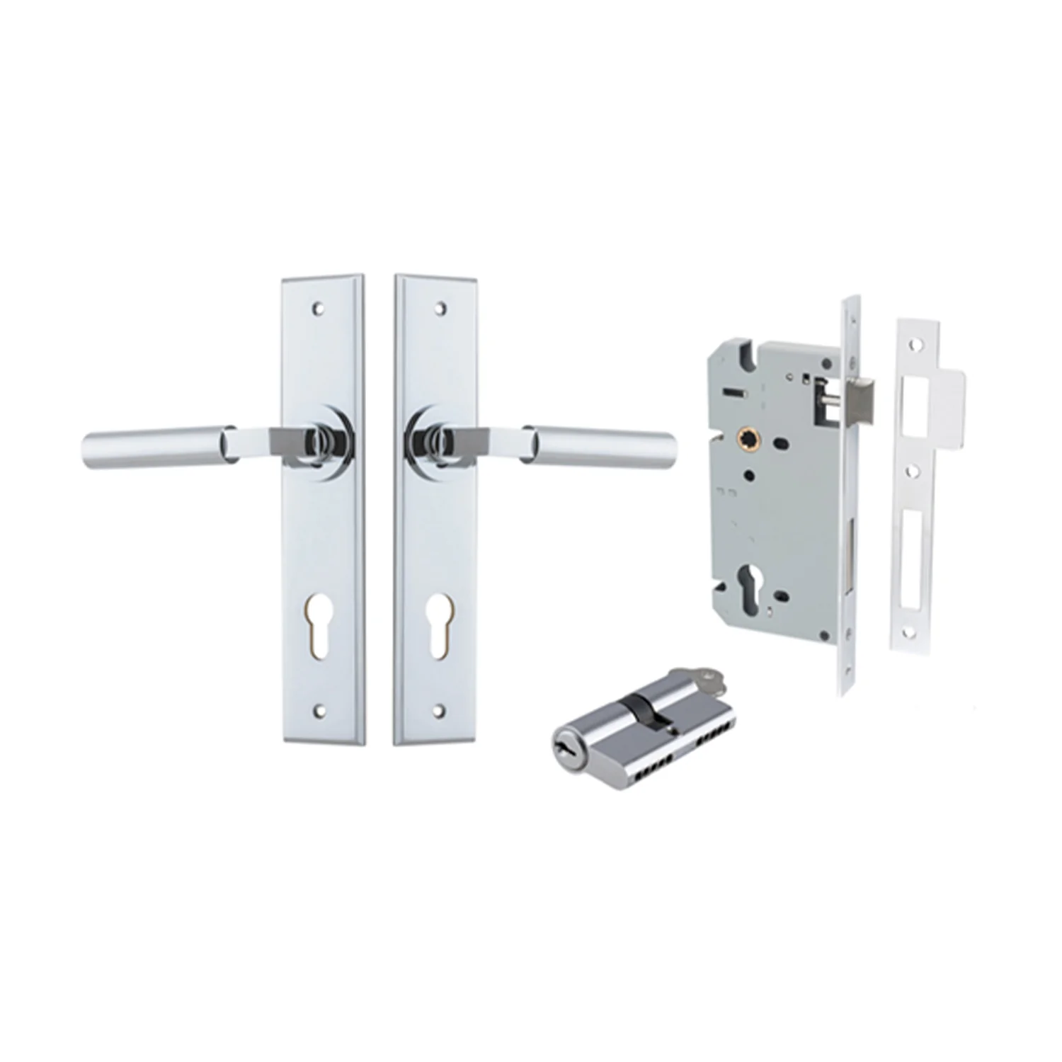 Iver Berlin Door Lever on Chamfered Backplate Entrance Kit Key/Key - Available in Various Finishes - Image 8