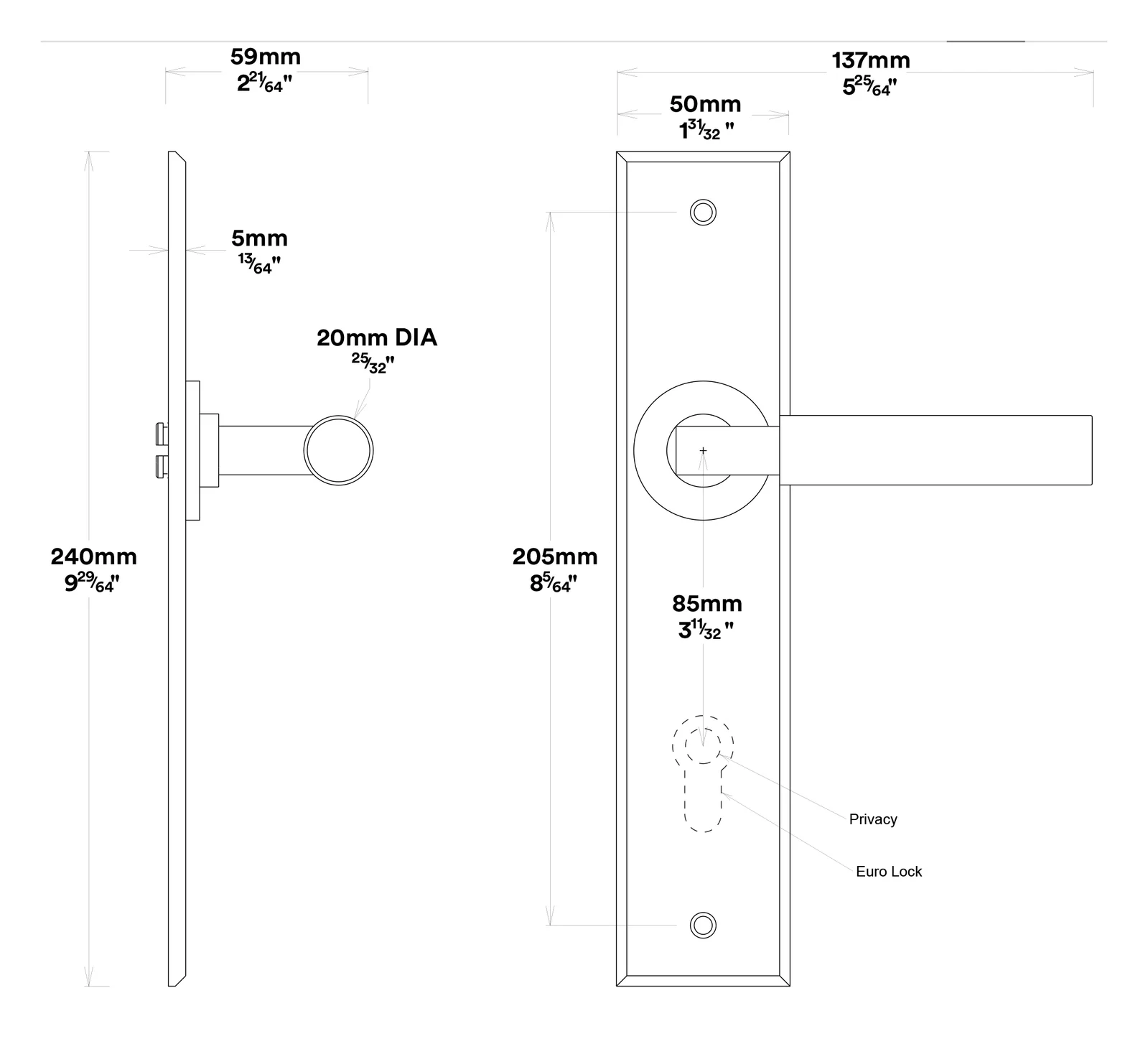 Iver Berlin Door Lever on Chamfered Backplate Entrance Kit Key/Thumb - Available in Various Finishes - Image 3