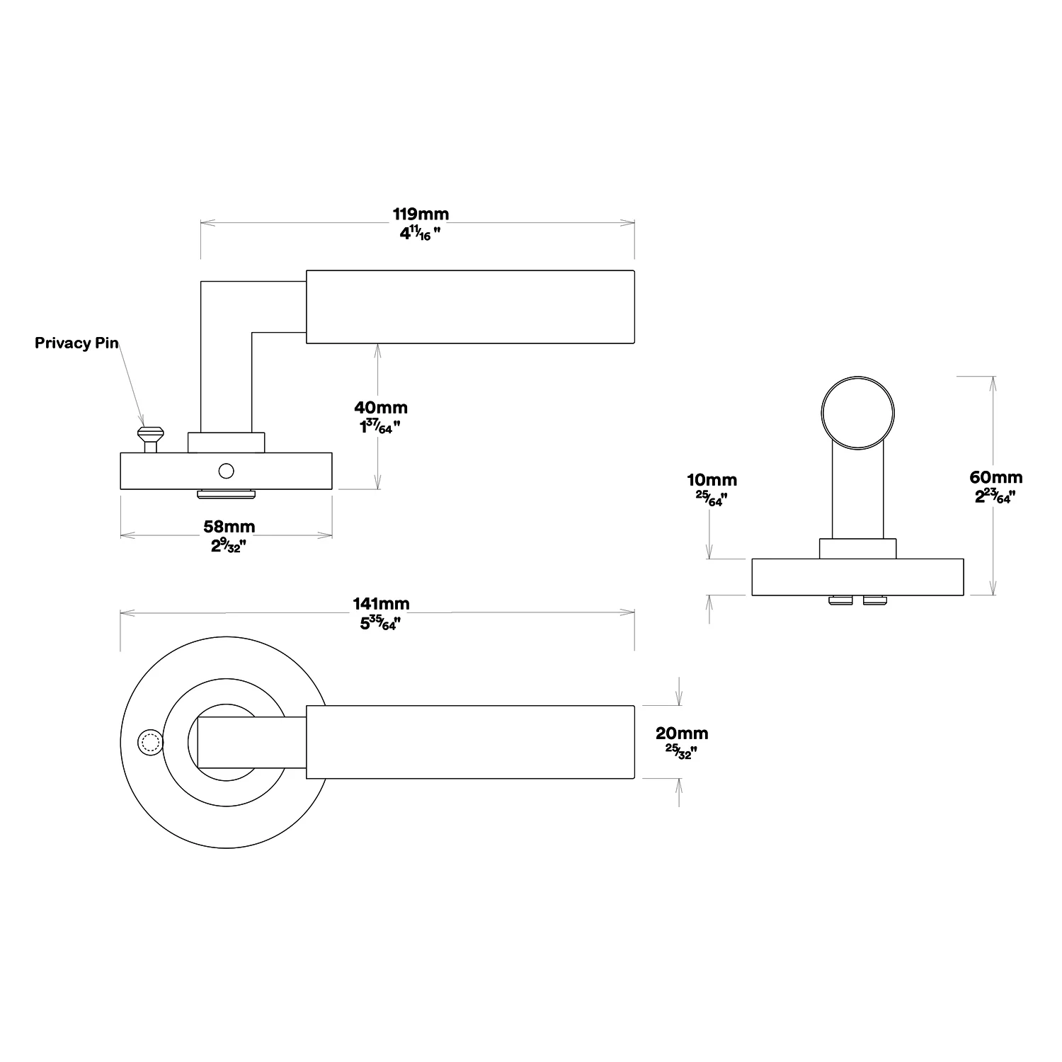 Iver Berlin Door Lever on Round Rose Inbuilt Privacy Kit 60mm Backset - Image 3