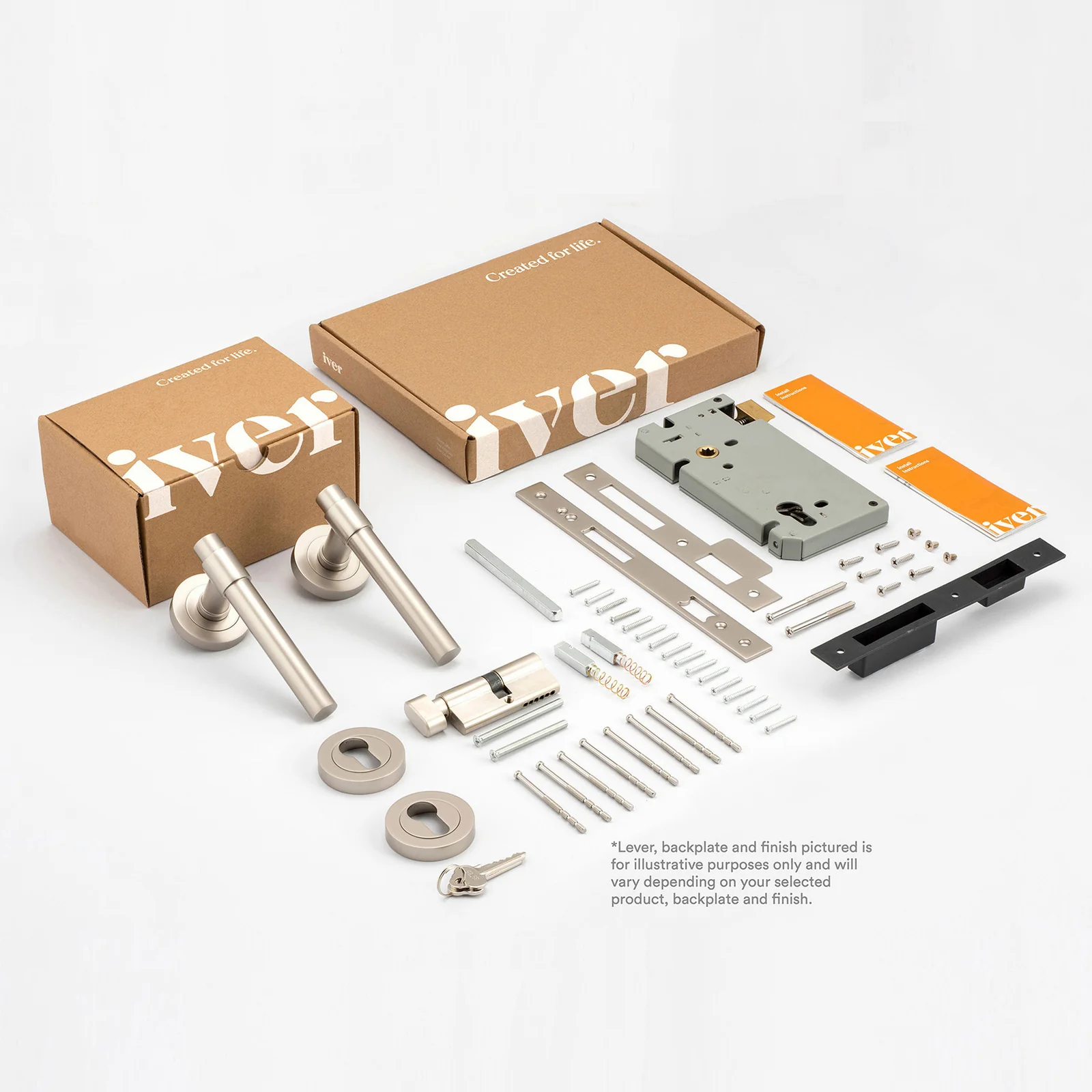 Iver Berlin Door Lever on Square Rose Entrance Kit Key/Thumb - Available in Various Finishes - Image 2