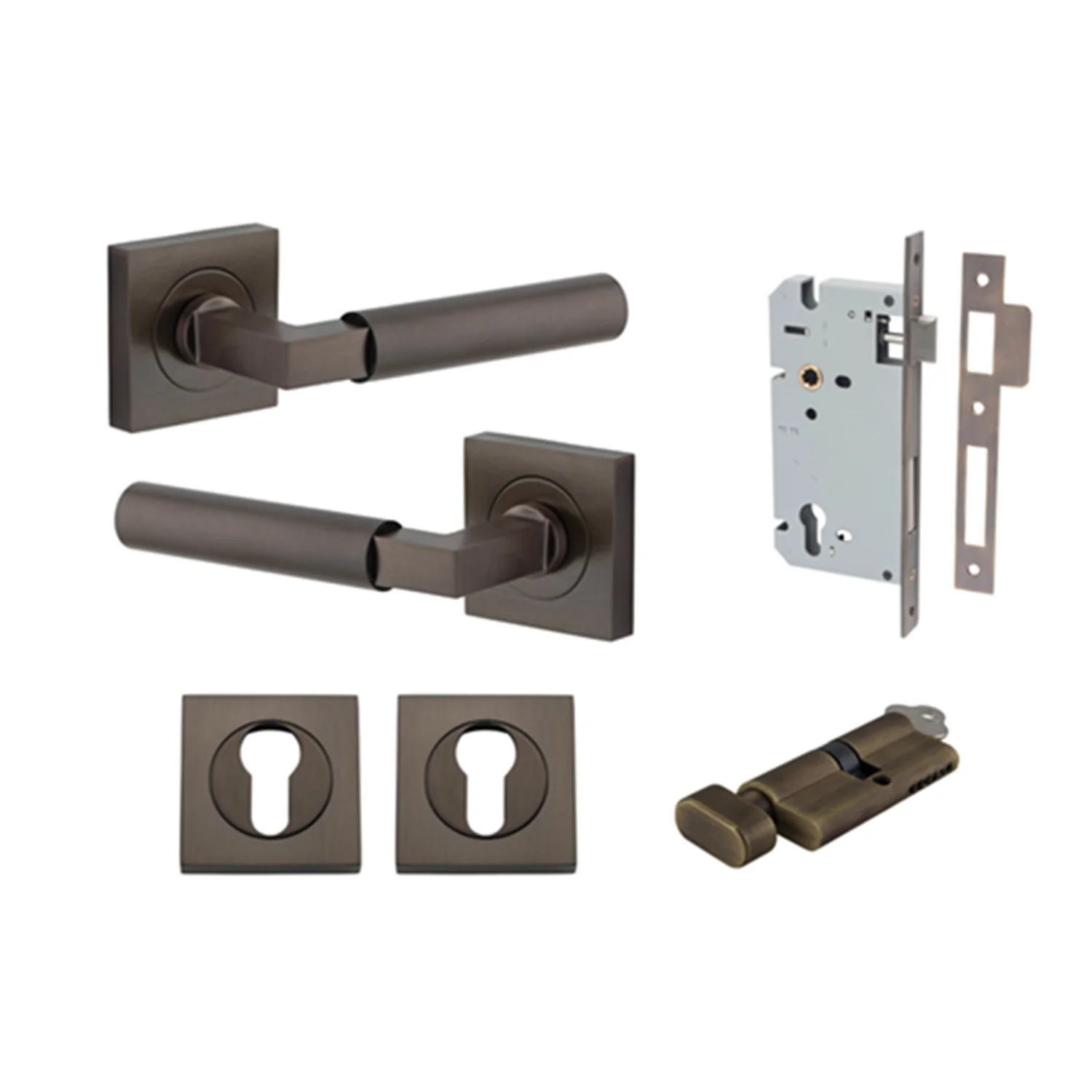 Iver Berlin Door Lever on Square Rose Entrance Kit Key/Thumb - Available in Various Finishes - Image 8