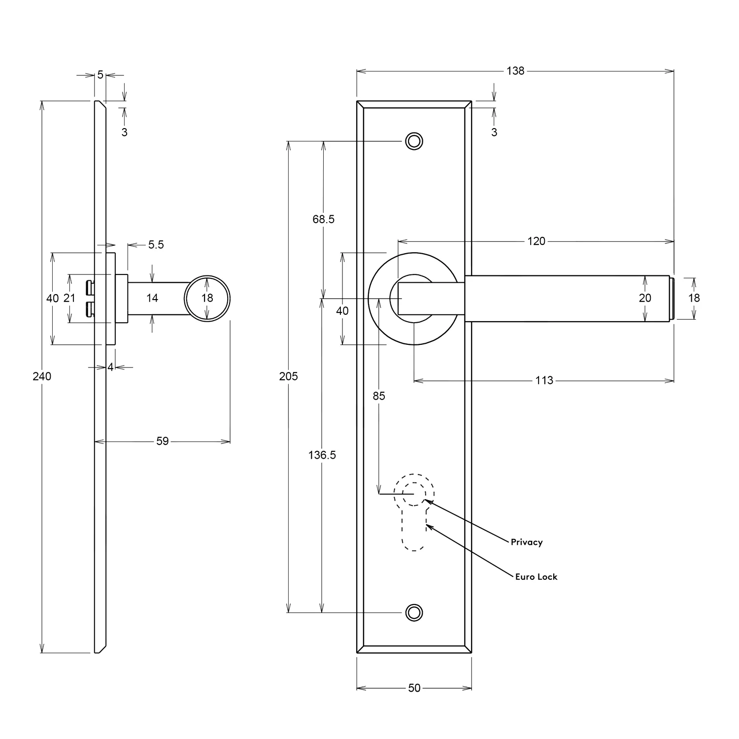 Iver Berlin Door Lever Handle on Chamfered Rectangular Backplate Brushed Brass - Image 2