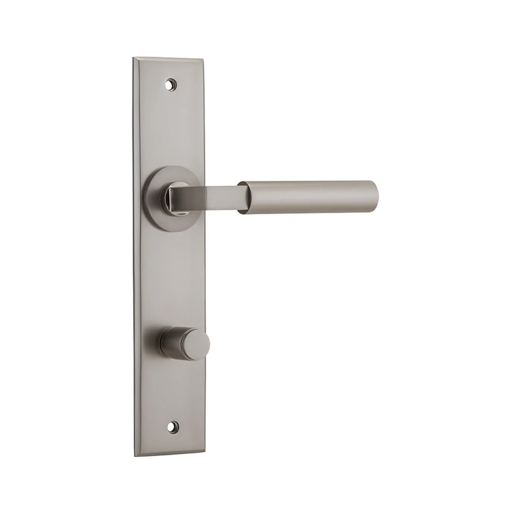 Iver Berlin Door Lever Handle on Chamfered Rectangular Backplate Satin Nickel - Image 6